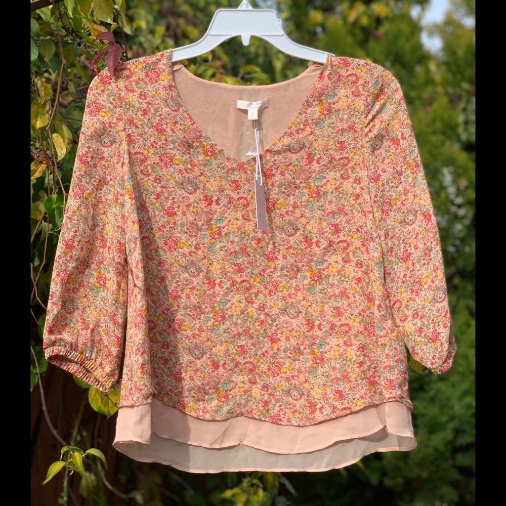 NWT Lauren Conrad Floral Pink Blush Lace Back Blouse Top Women’s Size Small